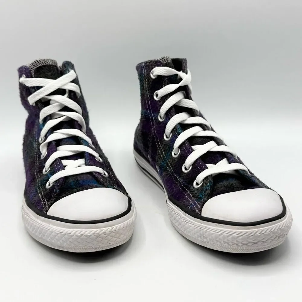 Converse All Star Chuck Taylor Hi Top Purple Blue Plaid Lace Up Sneakers - Big K